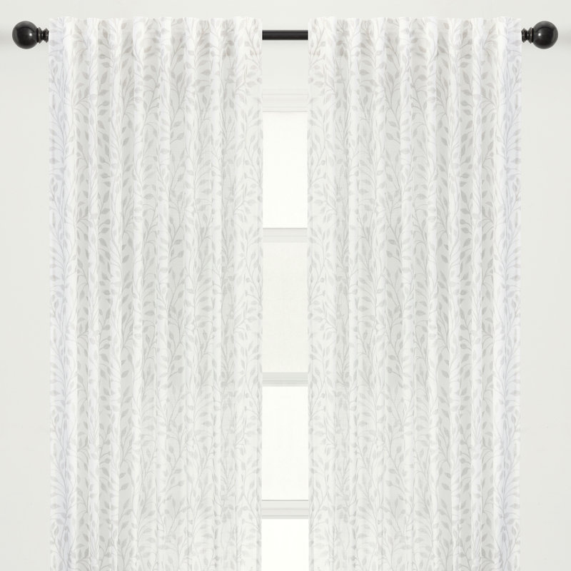 Hamrnand 2-Panel Print Soft Textured Light Filtering Curtain - 3-In-1 Back Tab, Rod Pocket, Ring Tab, 52" W x 63" L, Sage