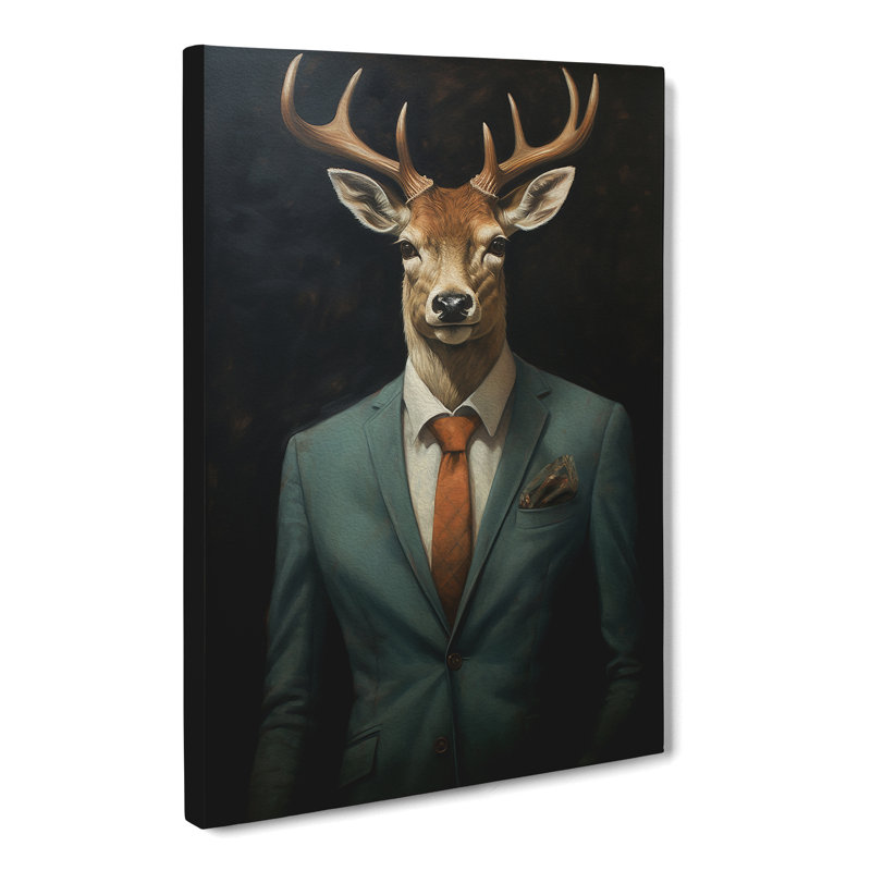 Deer In A Suit No.2 - Print on Canvas, 76cm H x 50cm W x 3cm D