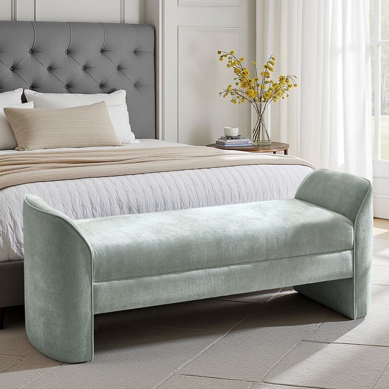 Banc rembourré en tissu 57 po Elizabeth, Sauge
