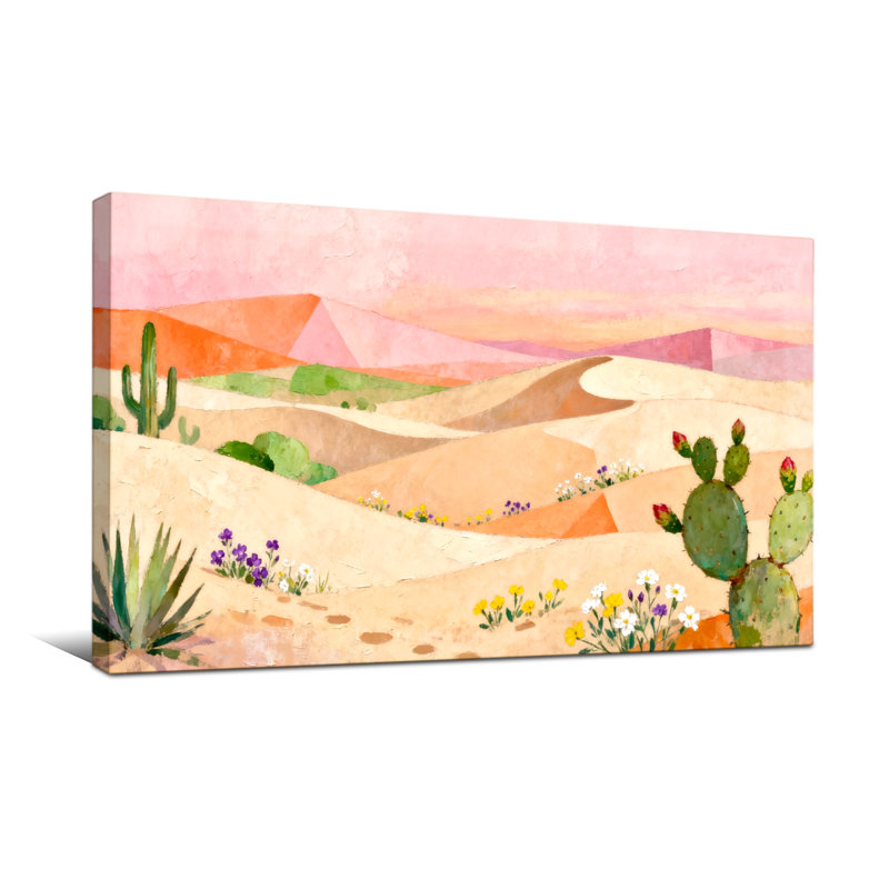 Plantes et fleurs, paysage désertique avec cactus et fleurs, H 16 po x l 32 po
