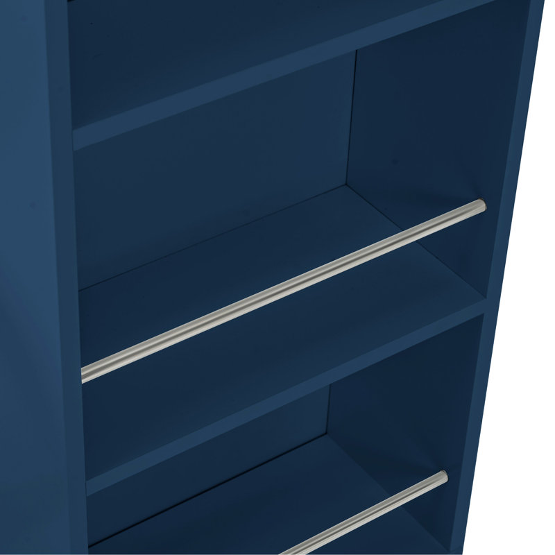 Navy Blue Rolling Kitchen Island with Fluted Glass Doors