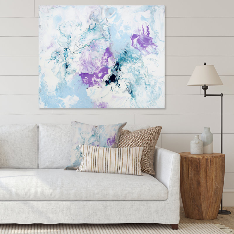 Violet et bleu liquide Art Waves - impression sur toile tendue, H 32 po x l 24 po