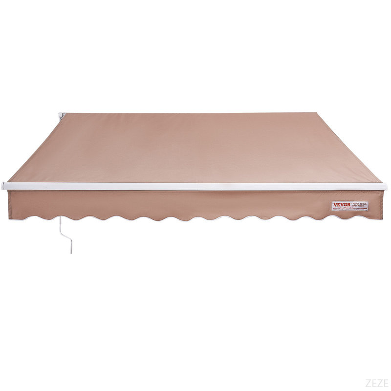 Auvent rétractable manuel, auvent de patio extérieur rétractable 12 pi x 10 pi, abri de soleil en polyester résistant à l'eau avec auvent et poignée à manivelle