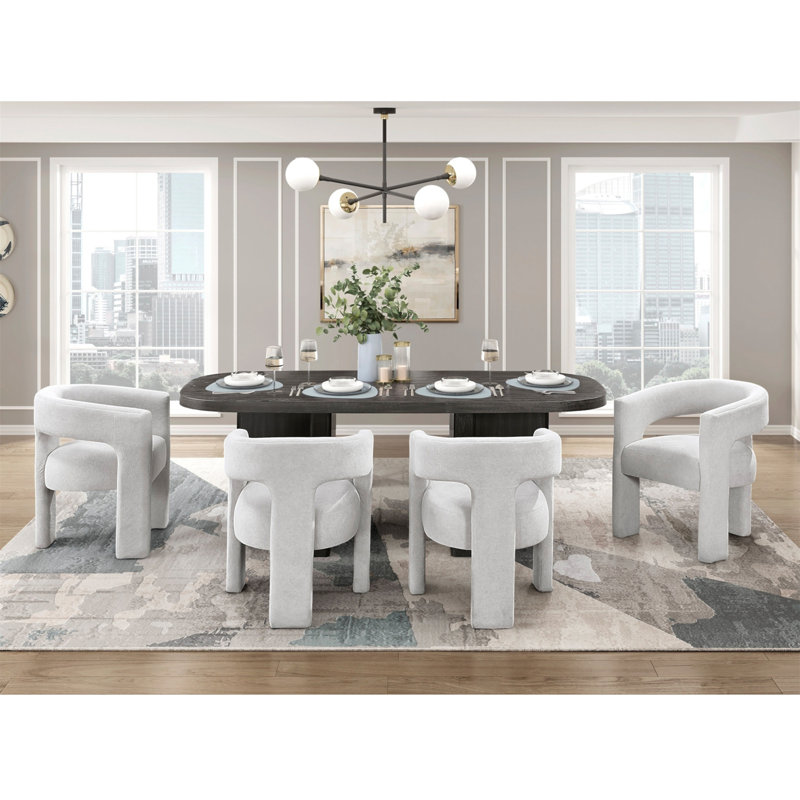 Ensemble de salle à manger 5 pièces 5 pièces, Ensemble de cinq pièces : table, quatre chaises, Gris clair