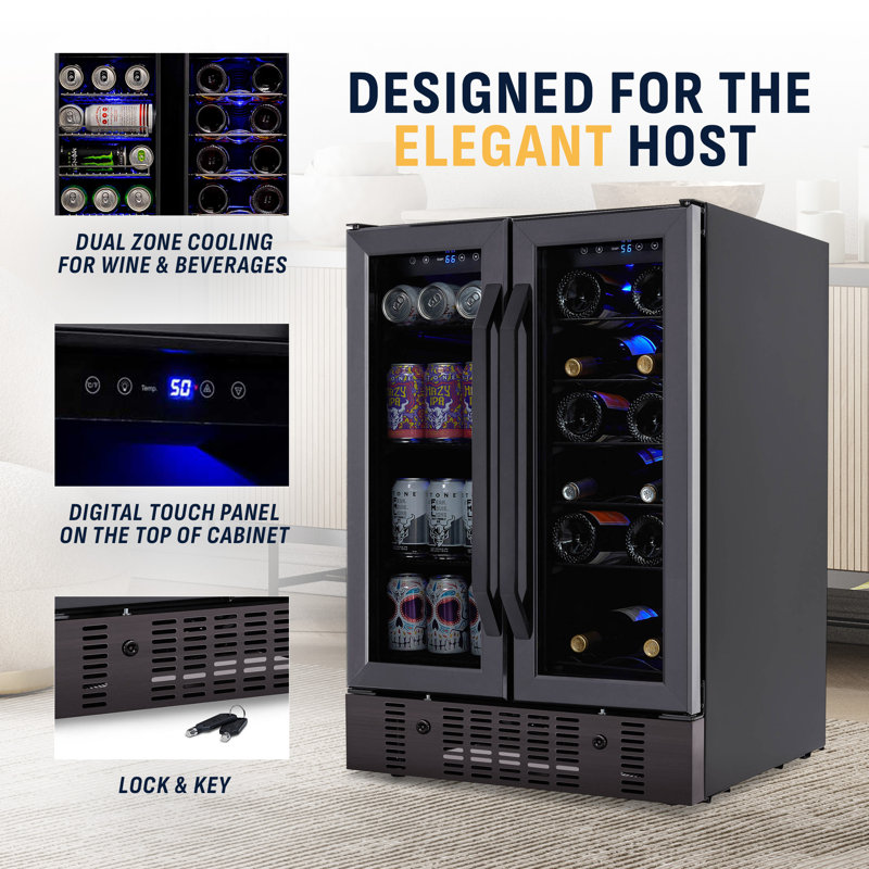 Newair Built-in Dual Zone 18 Bottle and 58 Can Wine and Beverage Refrigerator
