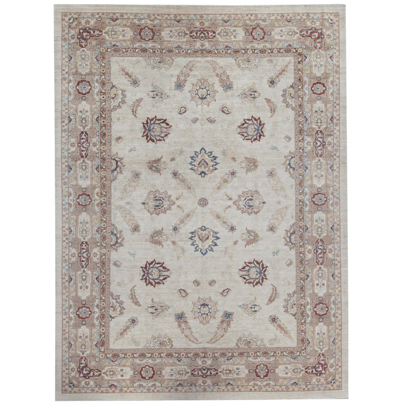 Tapis brun et ivoire de haute qualité noué à la main