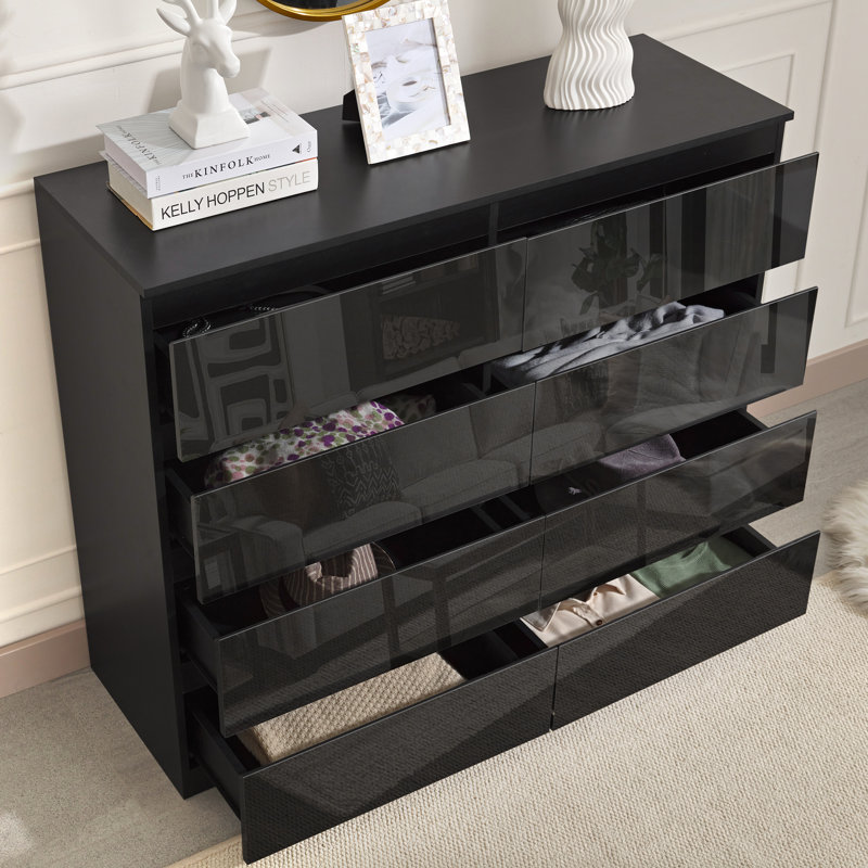 Aneesh High Gloss 8 Drawer Chest of Drawers, Black