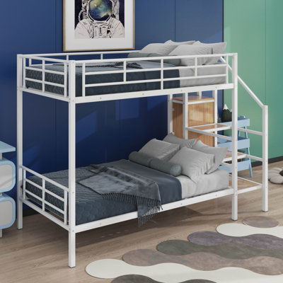 Dawsonville Metal Bunk Bed with Lateral Storage Ladder and Wardrobe