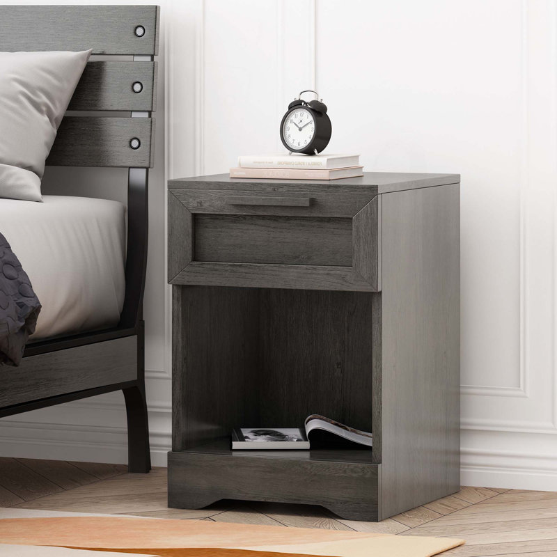 Table de chevet 1 tiroir pour chambre à coucher, Gris
