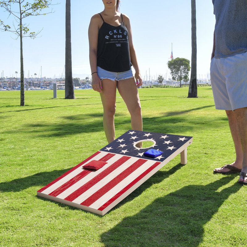 American Flag Solid Wood Cornhole Set with Bean Bags
