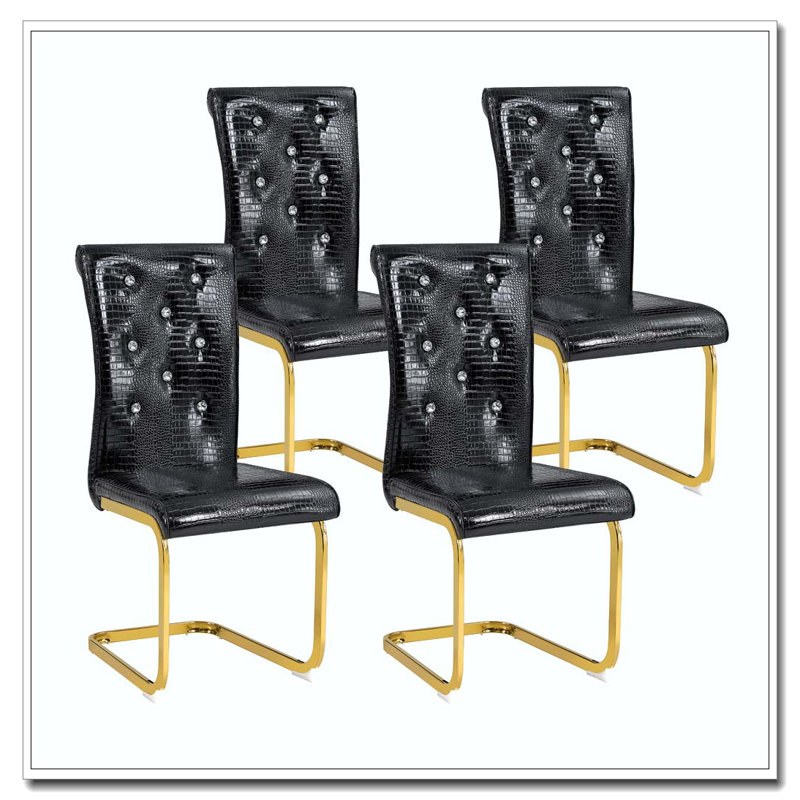 Chaises de salle à manger rembourrées en similicuir, Noir, Doré
