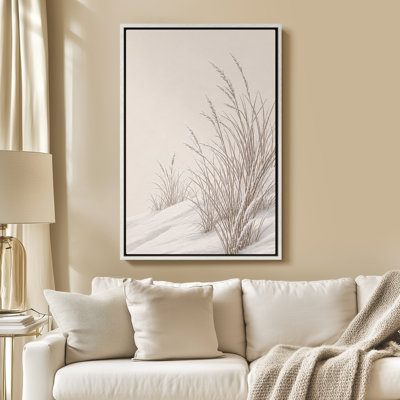 Framed Canvas Wall Art - Minimalist Coastal Dune Grass Botanical - 16"x24", 24"x36"
