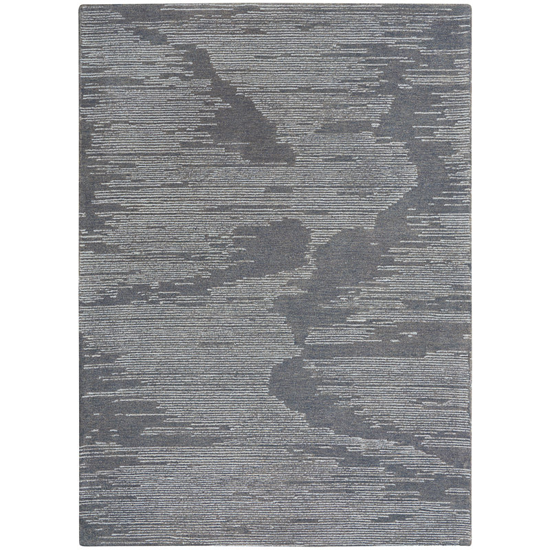 Abstract Area Rug in Blue/Ivory, Rectangle 4' x 6'