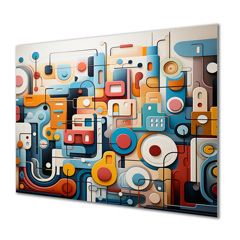 Fusion abstraite bleue et jaune - art mural abstrait en métal MT137309, H 24 po x l 32 po x P 1 po