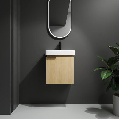 Meuble-lavabo mural 20 po avec lavabo en céramique, armoire de rangement avec portes (ensemble KD)