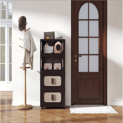 Armoire de rangement pliante latérale de 20 po de large, 5 niveaux, 19,69 po x 11,81 po x 50,00 po, bacs de rangement pliables avec porte magnétique, armoire de rangement en plastique avec roues