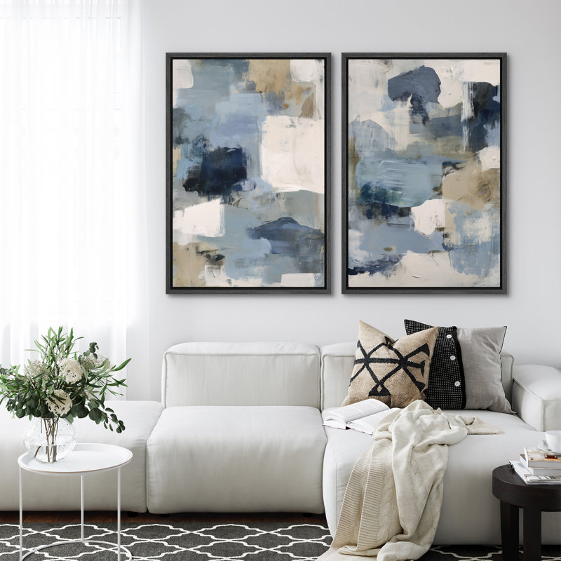 «Soft Soft», ensemble de 2 reproductions abstraites sur toile encadrées, art mural, 36" H x 24" W x 1.5" D, Black