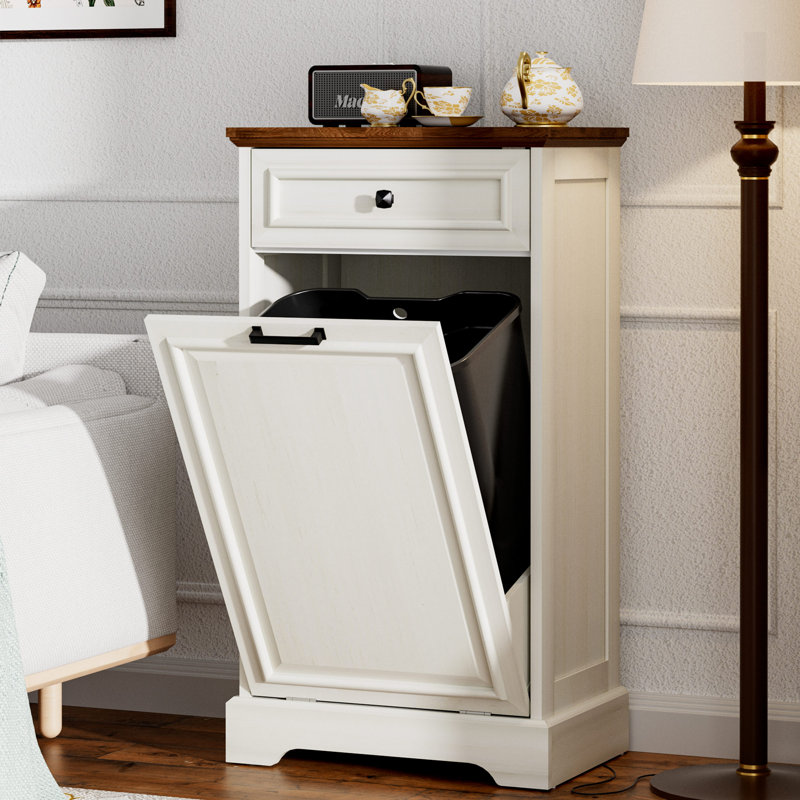 Spurgehom 13 Gallons Tilt Out Trash Cabinet Free Standing Kitchen Trash Garbage Bin Recycling Trash Cabinets With Hideaway Drawer Pet Proof Trash Can Holder For Kitchen