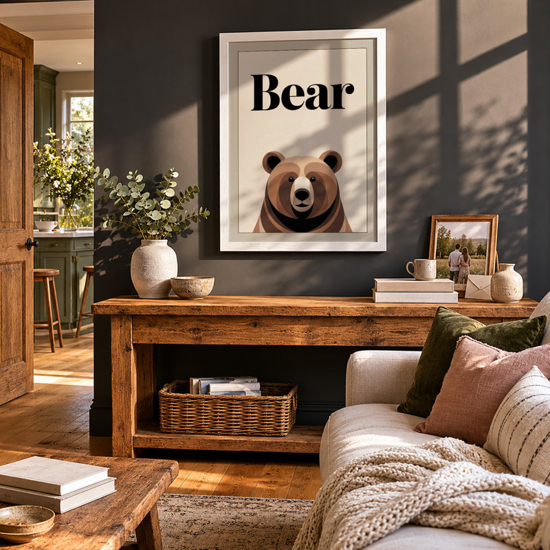 Bear Minimalist - Framed Print, A4 - 29.7 x 21.0 cm, White