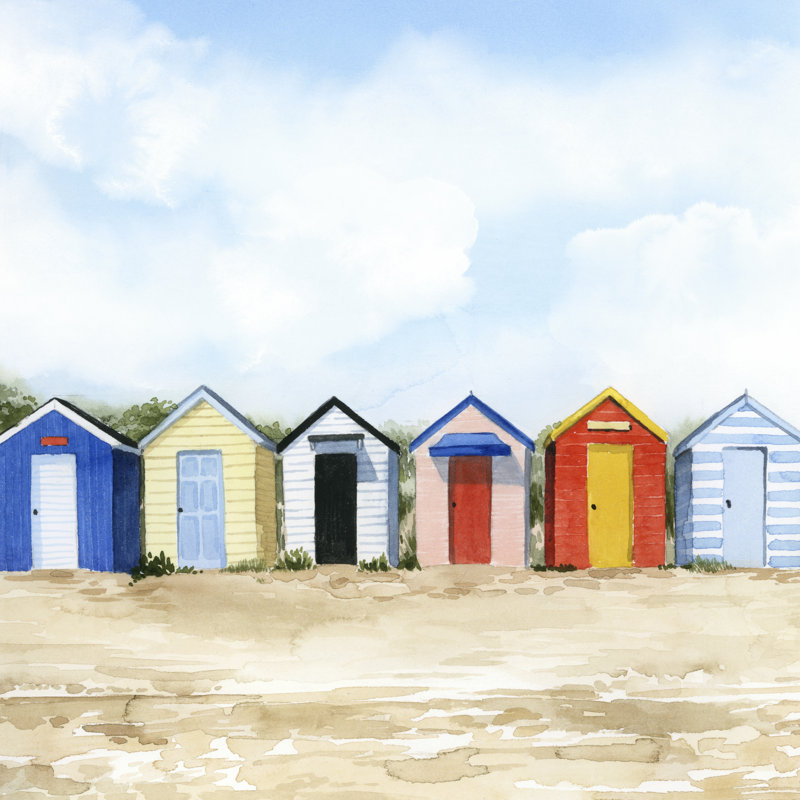 " Beach Huts I " by Grace Popp Painting Print, 12" H x 12" W