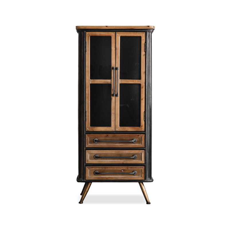 Black+Brown Solid Wood+Iron+Glass Display Cases, Black/Brown