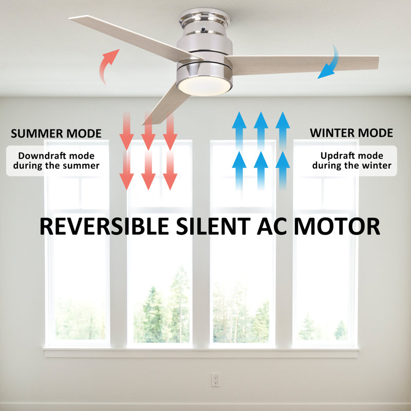 52"  3 - Blade LED Smart Propeller Ceiling Fan with Wall Control and Light Kit Included, Silver