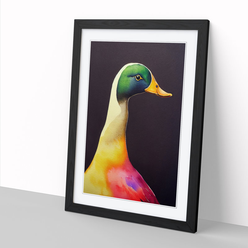 Watercolour Duck Vol.4 - Single Picture Frame Print, Black, 34cm H x 25cm W x 2cm D