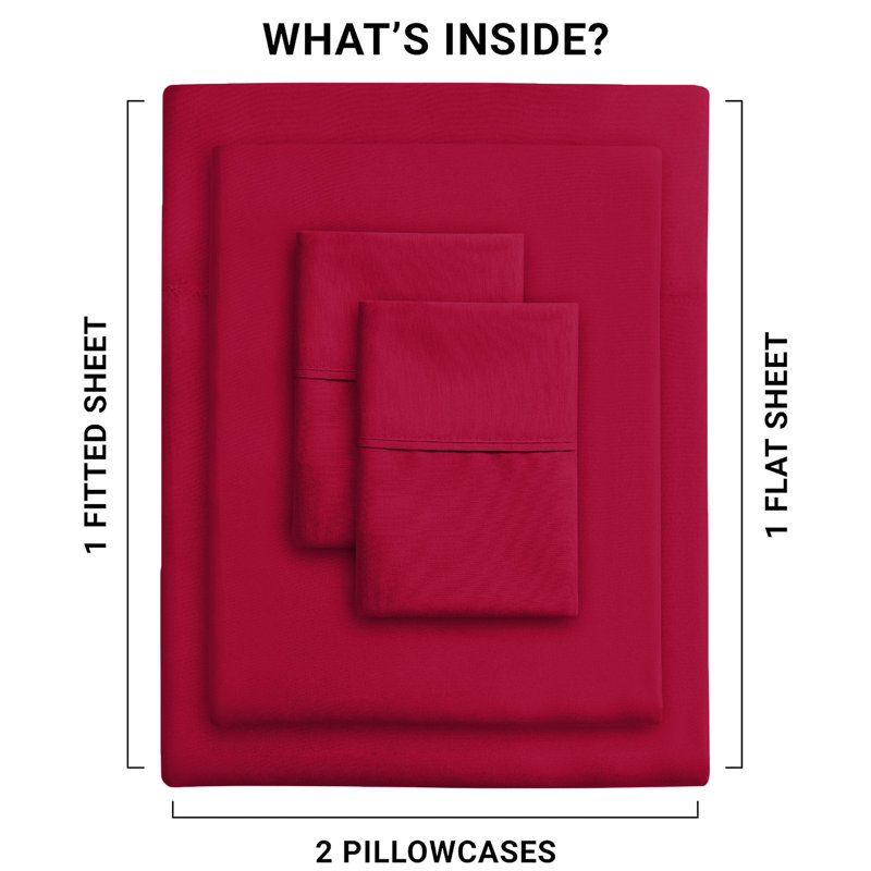 Ensemble de draps en microfibre brossée douce Hotel Luxury avec draps et taies d'oreiller très doux, Double, Rouge