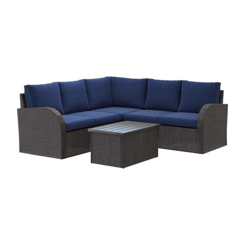 Mucklen Wicker 5 - Person Modular Patio Conversation Set with Cushions, Blue