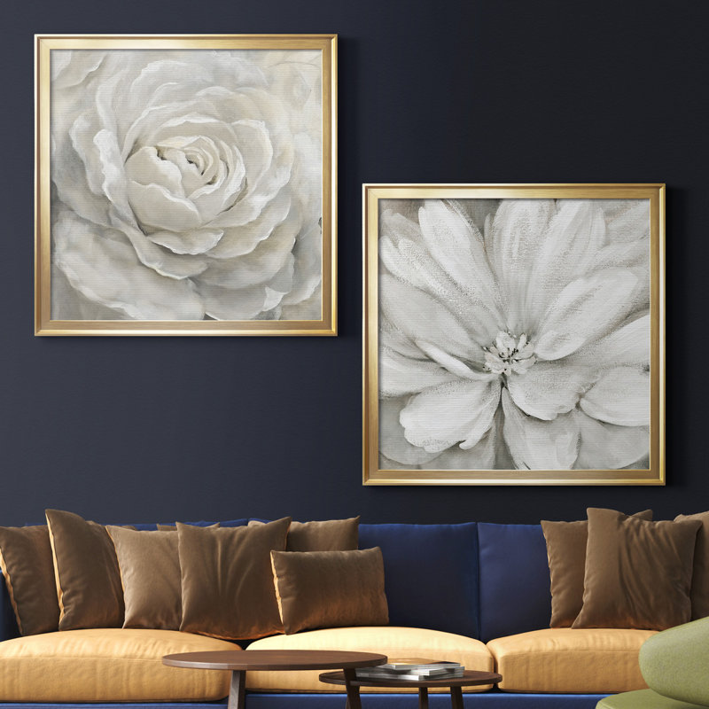 Petal Perfect - ensemble de 2 reproductions d'art, H 17,5 po x l 35 po, Toile avec cadre photo sans passe-partout, Doré