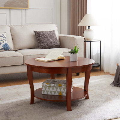 Table basse ronde traditionnelle avec tablette de rangement ouverte