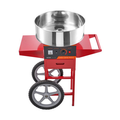Machine à barbe à papa électrique avec chariot, machine à barbe à papa commerciale de 1000 W avec bol en acier inoxydable, cuillère à sucre et tiroir, parfaite pour la maison, l'anniversaire des enfants, une fête de famille, rouge