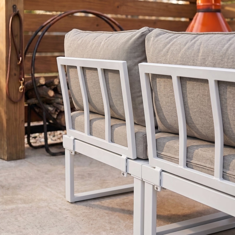 Ensemble modulaire de patio en aluminium 6 pièces, Blanc / bois naturel brun, Gris chaleureux
