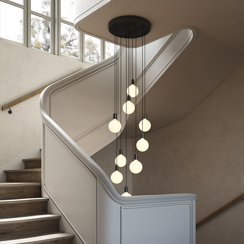 Large Canopy White & Brass, Brass Grip With 9 Brass Pendants, White/Oak