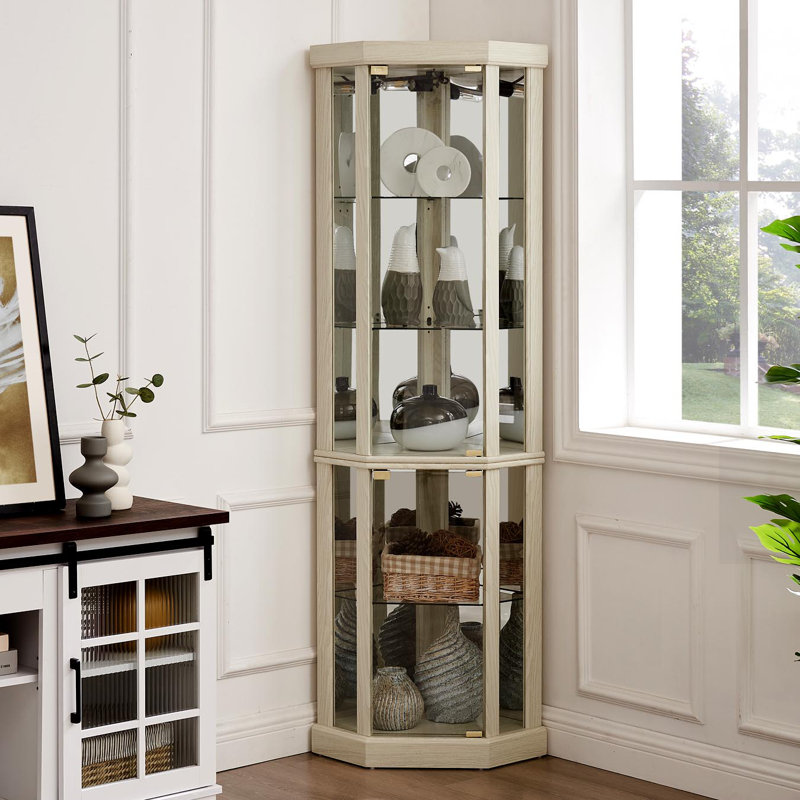 Vitrine de coin lumineuse - Vitrine élégante en verre pour le rangement du salon et du bar - Parfait pour les collections antiques et le vin - Comprend un éclairage intégré
