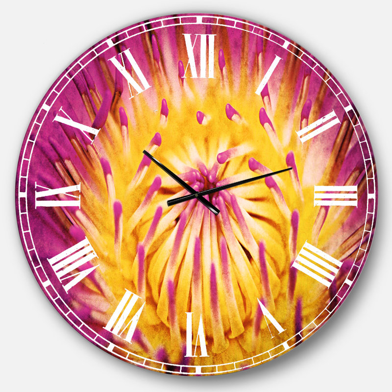 Rose et jaune fleur de lotus abstraite - horloge murale traditionnelle, Grand