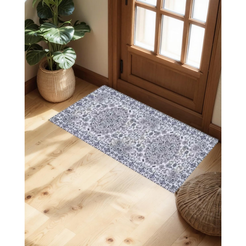 Vintage Distressed Medallion Rug, Washable, Non-Slip Boho Floral Carpet for Living Room, Bedroom, Dining Room, Blue