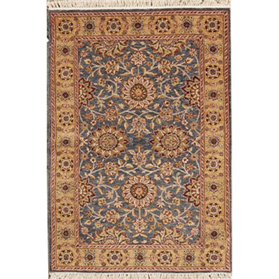 Tapis bleu et doré de haute qualité noué à la main