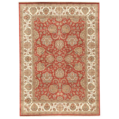 Tapis rouge et ivoire de haute qualité noué à la main
