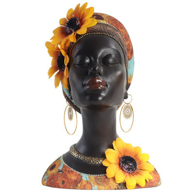 African Queen Bust With Sunflower Accents