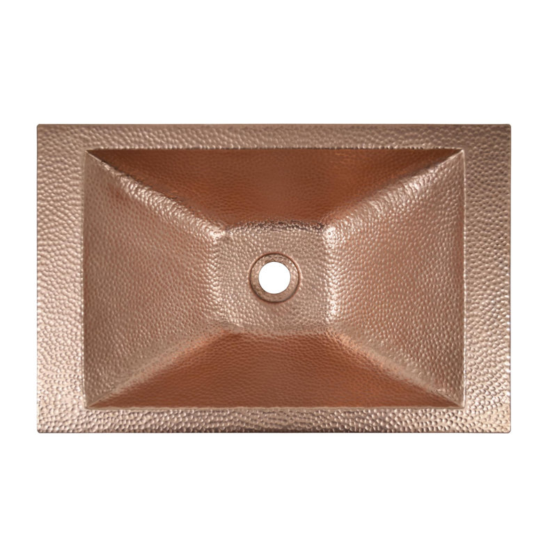 Hana Hand-Hammered Copper Rectangular Drop-in Bathroom Sink, Polished Copper