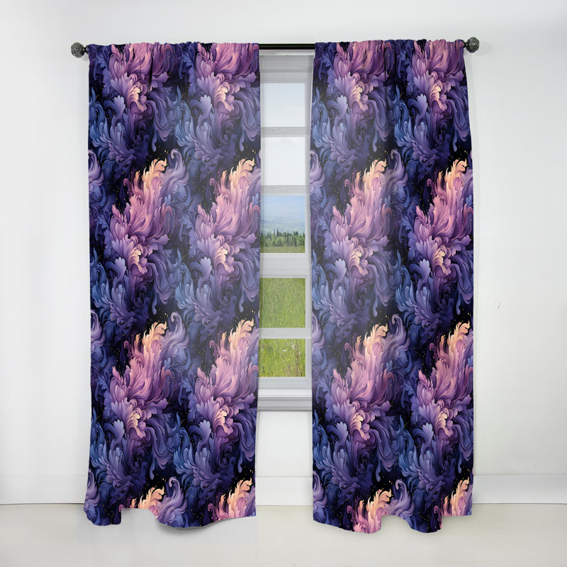 Mirage céleste damassé mauve - Rideau bohémien - Velours obscurcissant - 1 panneau, L 52 po x L 120 po