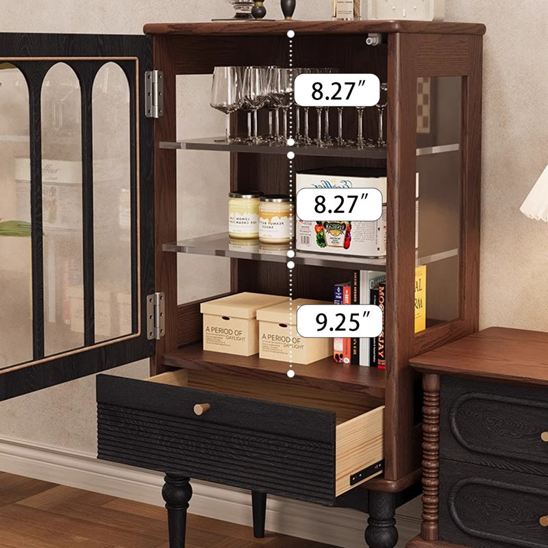 Black+Nut-brown Solid Wood+Glass Display Cases
