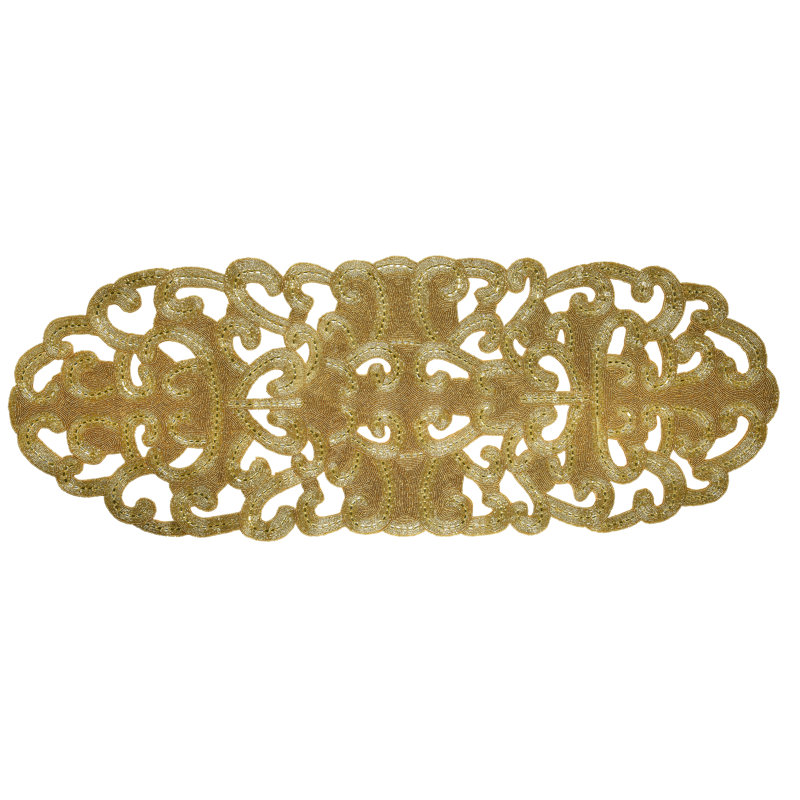 Gold Beaded Lace Circular Runner 56"