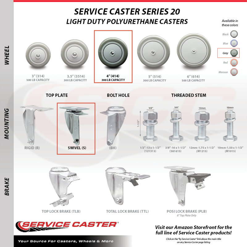 Polyurethane Swivel Caster, Gray