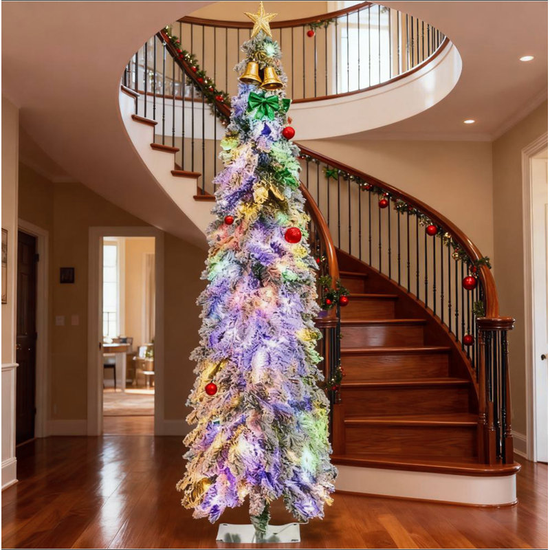 Arbres de Noël en forme de Downswept, arbres de Noël artificiels minces, avec branches givrées, lumières blanc chaud ou DEL colorées