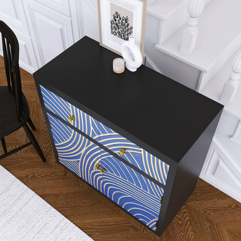 2 Doors, 1 Drawer Bathroom Cabinet In Black + Blue Lacquer - Adjustable Shelf, Material Storage With Shelf Thought