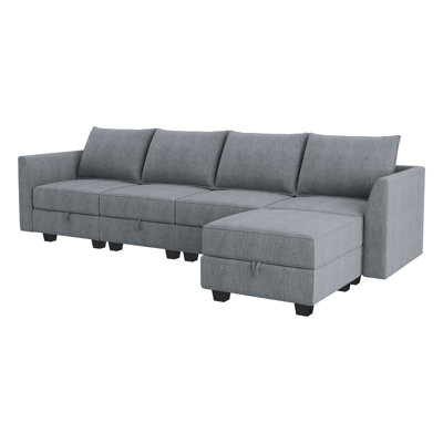Canapé modulaire réversible en L avec repose-pieds avec rangement Manusite