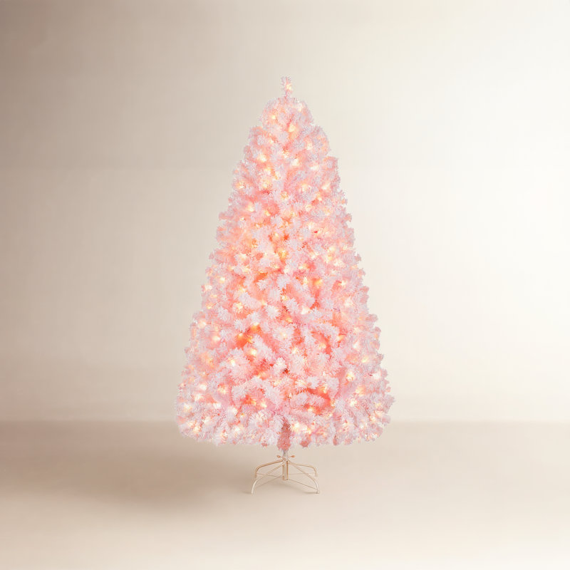Arbre de Noël artificiel floqué pré-éclairé avec base pliable, 6'