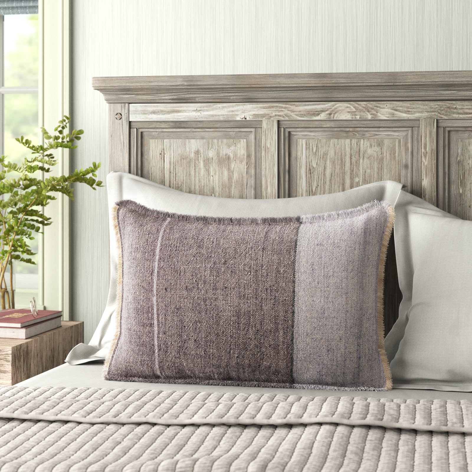 Rockefeller Fringed Linen Throw Pillow, Pillow Cover Only - No Insert, Gray, 22" H x 22" W